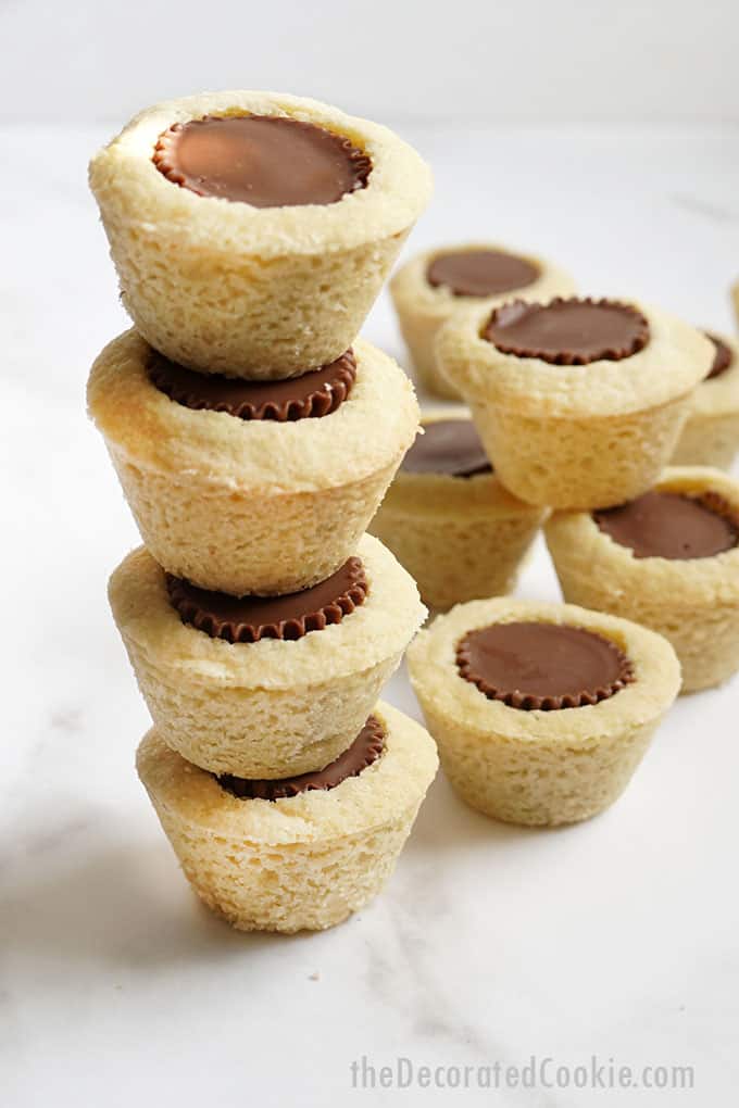 stacked gluten free sugar cookies with REese's peanut butter cups